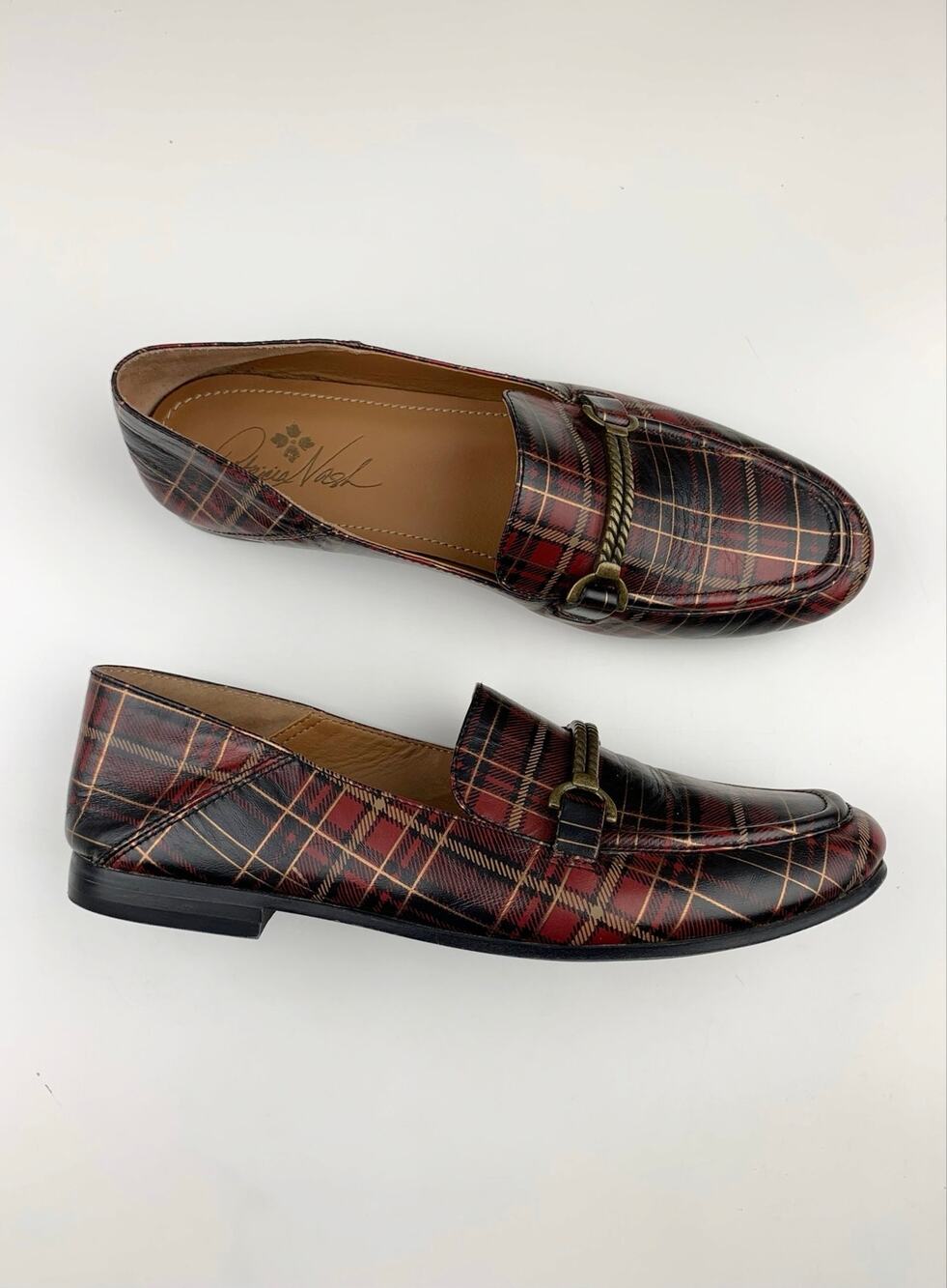 Patricia Nash Fia Tartan Plaid Loafers Red Black Leather Slip On Shoes Women's 8